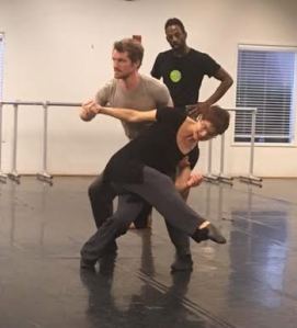 Diablo Ballet dancersOliver-Paul Adams and Jamar Goodman working with choreographer Sonya Delwaide